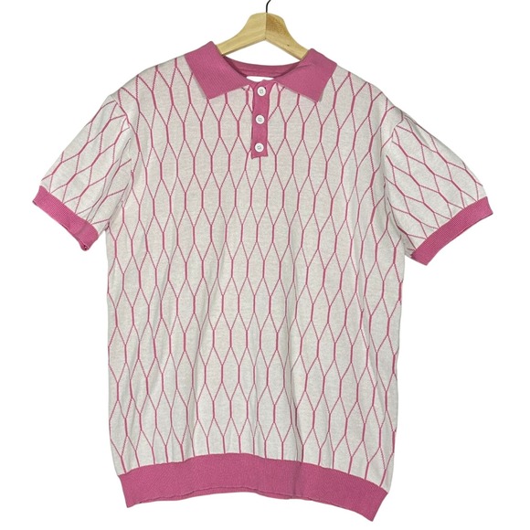 OXXKNITSTORE Other - OXKNITSTORE Polo Short Sleeve Mens Knit Top Pink White, Size XL Golf Preppy
